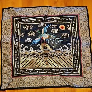 Beijing Dun Huang Embroidered Chinese Textile Panel Phoenix Motif